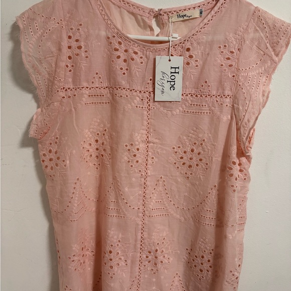hope horizon Tops - 100% Cotton Pink Eyelet Top Spring Easter